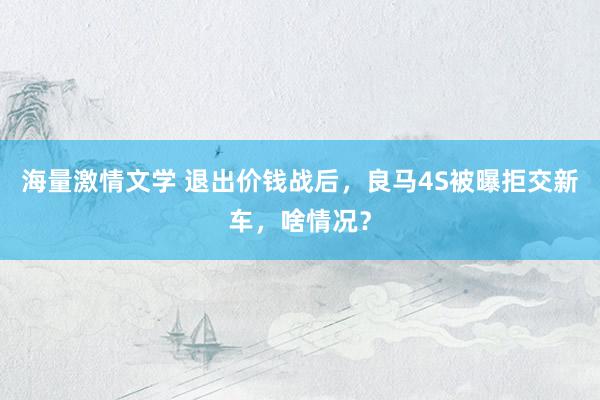 海量激情文学 退出价钱战后，良马4S被曝拒交新车，啥情况？