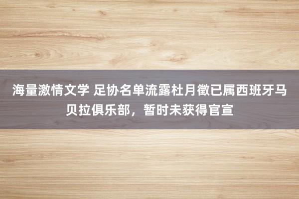 海量激情文学 足协名单流露杜月徵已属西班牙马贝拉俱乐部，暂时未获得官宣