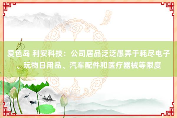 爱色岛 利安科技：公司居品泛泛愚弄于耗尽电子、玩物日用品、汽车配件和医疗器械等限度