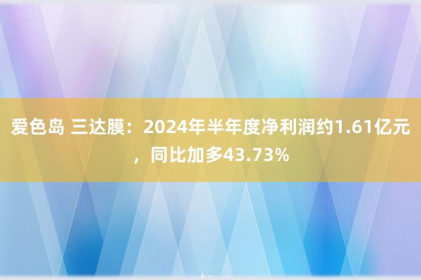 爱色岛 三达膜：2024年半年度净利润约1.61亿元，同比加多43.73%