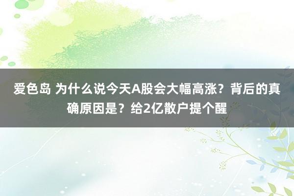 爱色岛 为什么说今天A股会大幅高涨？背后的真确原因是？给2亿散户提个醒